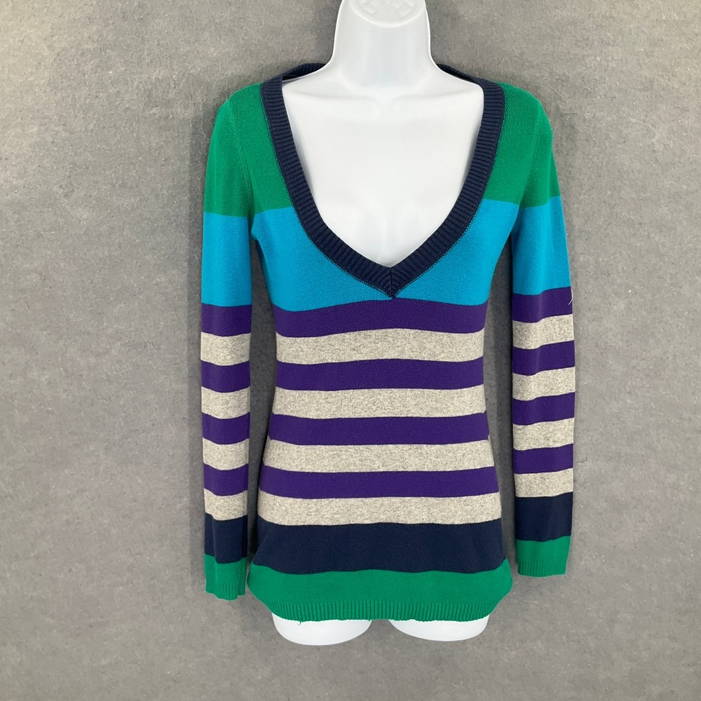 Vintage Aeropostale Striped V Neck Long Sleeve Sweater Sz S Colorful Y2K